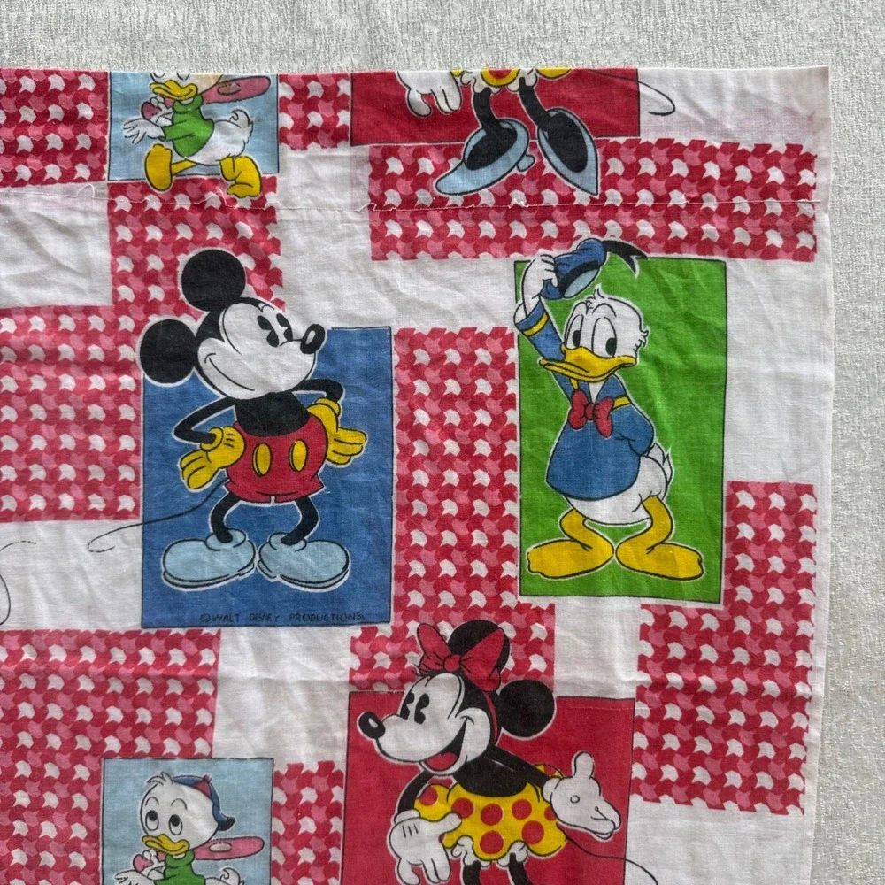 Vintage Walt Disney Productions Character Patchwork Fabric Mickey Donald 46x43